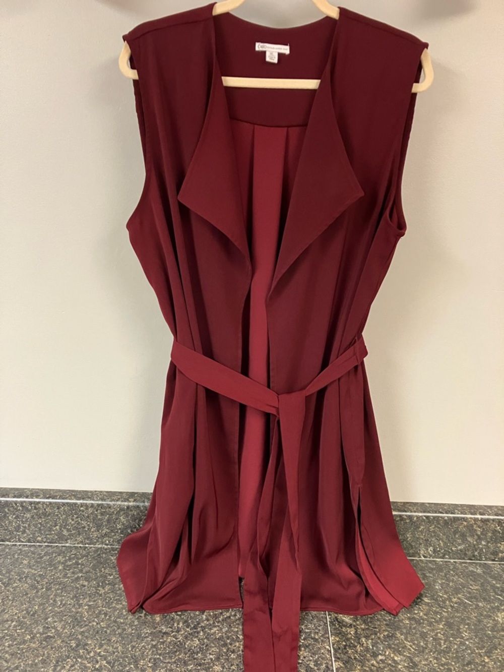 Cato wine colored long belted vest w/pockets wide lapel xl 16